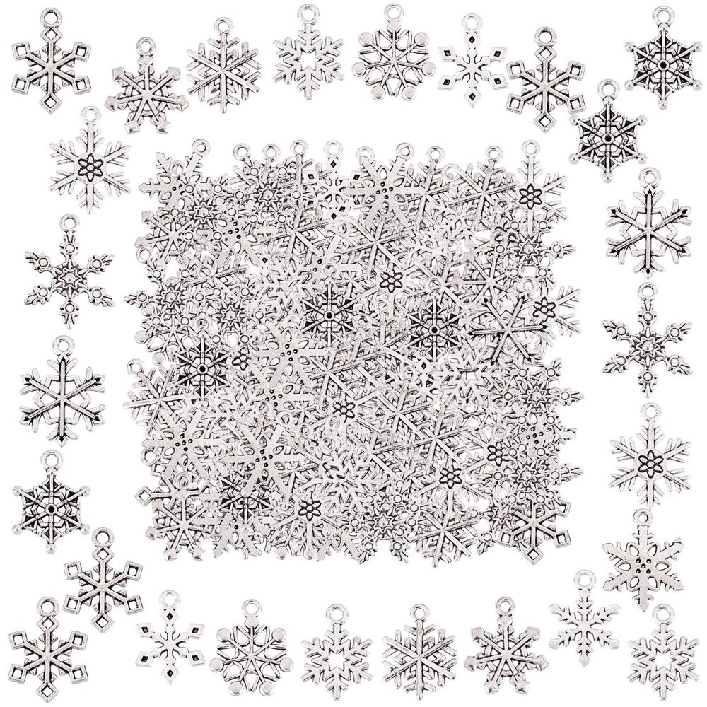 9752 1 Box 120pcs 12 Styles Silver Snowflake Charm Christmas Winter Metal